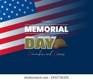 Holiday design, background with 3D and handwriting texts, army helmet and national flag colors for Memorial day event celebration; Vector illustration