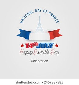 Holiday design, background with 3D and handwriting texts and national flag colors for 14th of July, Bastille day, France national holiday celebration; Vector illustration.