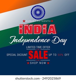 Holiday design, background with 3D and handwriting texts and national flag colors for August fifteenth, India Independence day, sales and commercial events; Vector illustration.