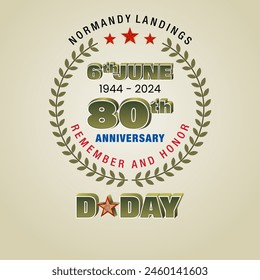 Holiday design, background with 3d texts and national flag colors for D-Day American event, 80th anniversary celebration; Vector illustration