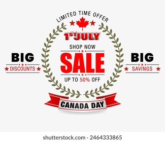 Holiday design, background with 3D texts, maple leaf for Canada National day celebration, sales and commercial events; Vector illustration.