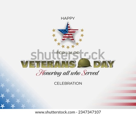 Holiday design, background with handwriting, 3d  texts, military medal and national flag colors for U.S. Veterans day event, celebration; Vector illustration