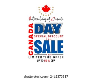 Holiday design, background with handwriting, maple leaf for Canada National day celebration, sales and commercial events; Vector illustration.