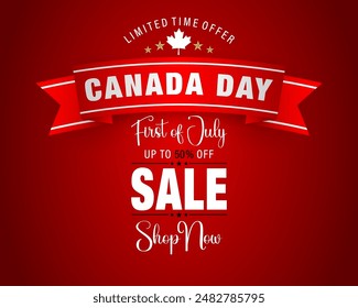 Holiday design, background with handwriting texts, maple leaf for Canada National day, sales and commercial events; Vector illustration.
