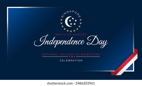 Holiday design, background with handwriting texts and national flag colors for Ninth of August, Singapore Independence day, celebration; Vector illustration.