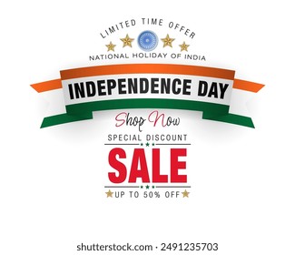 Holiday design, background with handwriting texts and national flag colors for August fifteenth, India Independence day, sales and commercial events; Vector illustration.