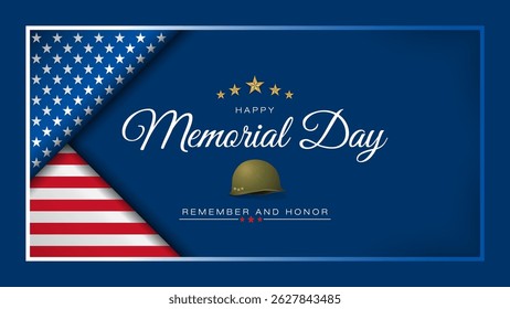 Holiday design, background with handwriting texts and army helmet and national flag colors for Memorial day event celebration; Vector illustration.