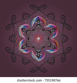 Holiday design for Christmas and New Year fashion prints. Vector. Christmas background with snowflakes abstract background. Purple, gray and pink snowflakes. Vector.