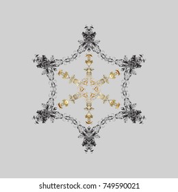 Holiday design for Christmas and New Year fashion prints. Christmas pattern with snowflakes abstract background. Gray, brown and beige snowflakes. Vector illustration. Gray, brown and beige colors.