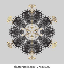 Holiday design for Christmas and New Year fashion prints. Gray and yellow colors. Vector illustration. Christmas pattern with snowflakes abstract background.