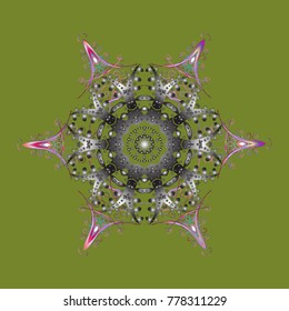 Holiday design for Christmas and New Year fashion prints. Christmas pattern with snowflakes abstract background. Green, gray and PINK colors. Vector illustration.