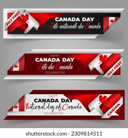 Holiday design of web banners background with handwriting texts and national flag color for national day, Canada day event celebration