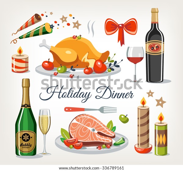 Holiday Dinner Objects Set Stock Vector (Royalty Free) 336789161 ...