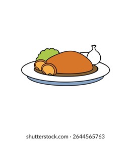a holiday dinner plate with roasted turkey pie