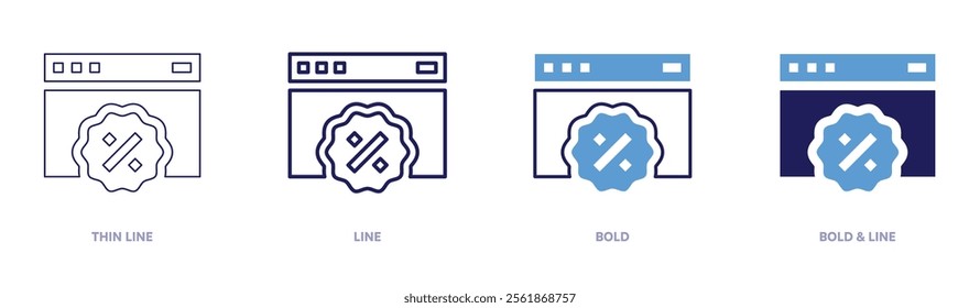 Holiday discounts icon in 4 different styles. Thin Line, Line, Bold, and Bold Line. Duotone style. Editable stroke.