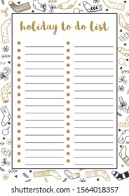 Holiday to do list, A4 format printable page. 

