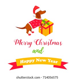 Holiday dog . Perfect for the year of dog 2018. New Year and Christmas background