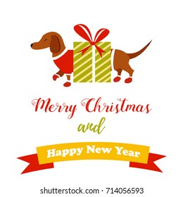 Holiday dog . Perfect for the year of dog 2018. New Year and Christmas background