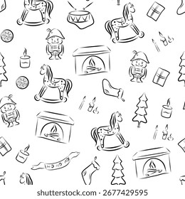 Feiertag doodle nahtloses Muster, Weihnachten nahtlose Illustration, festliche Ornament