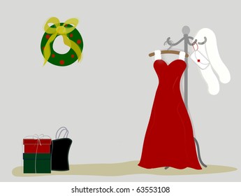 Holiday dress on hangar