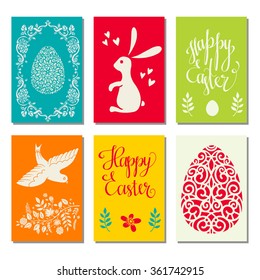 Holiday Easter cards design set with hand drawn calligraphic text, lettering