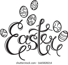 Holiday Easter lettering doodle eggs
