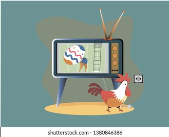 Holiday Easter. TV show. Chicken looking for egg.