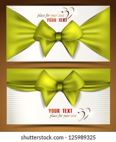 Holiday elegant banners with green ribbons and bows