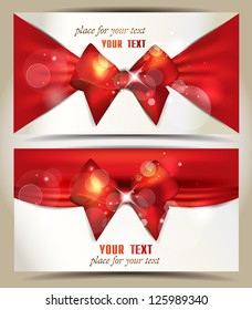 Holiday elegant cards with red ribbons and bows