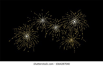 holiday elegant festive golden white fireworks on a dark black night sky Christmas, new year, 4th of July