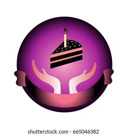 Holiday emblem. Birthday. Illustration of a piece of cake.  Vector illustration. 