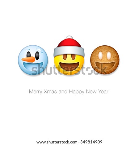 Holiday Emoticon Set Icons Christmas Emoji Stock Vector (Royalty Free