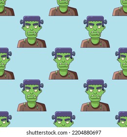 Holiday, fantasy and holiday concept. Seamless pattern of zombie on light blue background. Perfect for wrapping, fabric, textile, wallpapers, giftboxes, postcards 