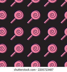 Holiday, fantasy and holiday concept. Seamless pattern of lollipop on pink background. Perfect for wrapping, fabric, textile, wallpapers, giftboxes, postcards 