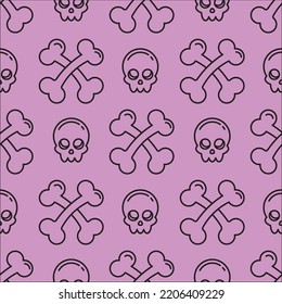 Holiday, fantasy and holiday concept. Seamless pattern of crossbones and skull on pink background. Perfect for wrapping, fabric, textile, wallpapers, giftboxes, postcards 