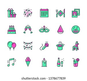 Holiday, Festival and Party Vector Icon Set in Colored Outline Style