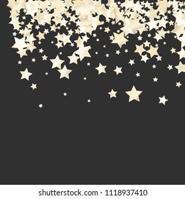 Holiday Festive Confetti Vector illustration. Explosion of stars from pearl colored gradient mesh on asphalt grey backdrop. Iridescent holographic background. Decorations, packaging, posters