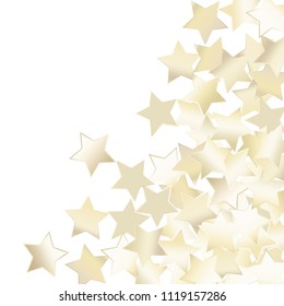 Holiday Festive Confetti Vector illustration. Explosion of stars from pearl colored gradient mesh on white. Iridescent holographic background. Celebration decorations, packaging, posters