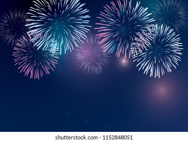 holiday firework vector on twilight background for celebrating events.