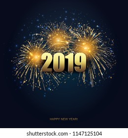 Holiday Fireworks Background. Happy New Year 2019