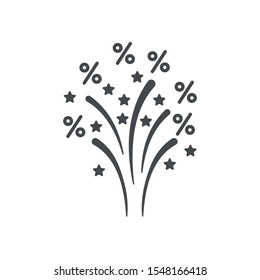 Holiday fireworks discounts. Trading Promotion. Vector linear icon on a white background.