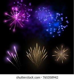 Holiday fireworks effects vector collection. Can be used for New Year party or Christmas greeting cards. EPS10