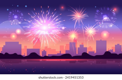 holiday fireworks festival celebration greeting invitation postcard culture and tradition carnival party concept