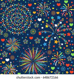 Holiday fireworks seamless pattern abstract design background celebration decoration bright texture vector illustration