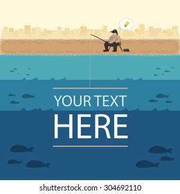 Holiday Fishing, Catch success, Lifestyle on the beach with city background.