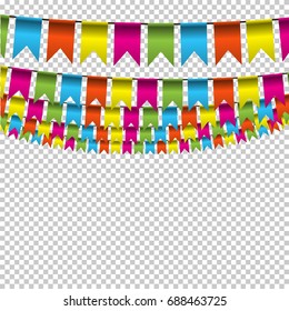 Holiday flag garlands on transparent background. 