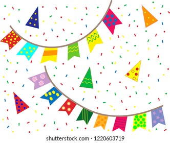 holiday flags and confetti