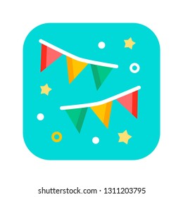 Holiday flags flat color icon. Carnival, birthday, celebration, party, new year or festival concept. Sign for web or mobile app. UI/UX user interface. Vector clipart, illustration.