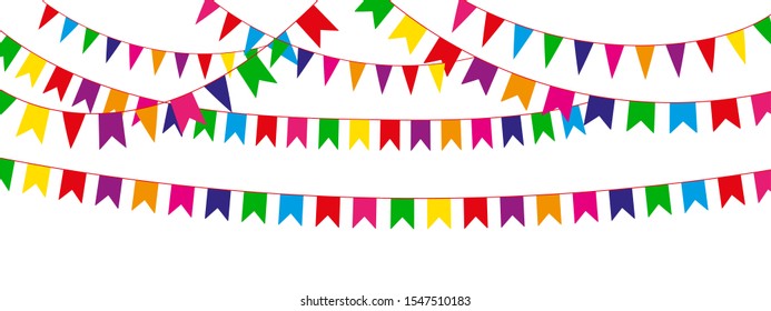 Holiday flags. Garland with colored flags on a white background. Holiday background. Vector illustration