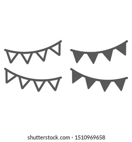 Holiday flags garland line and glyph icon, party and decoration, paper garland sign, vector graphics, a linear pattern on a white background, eps 10.